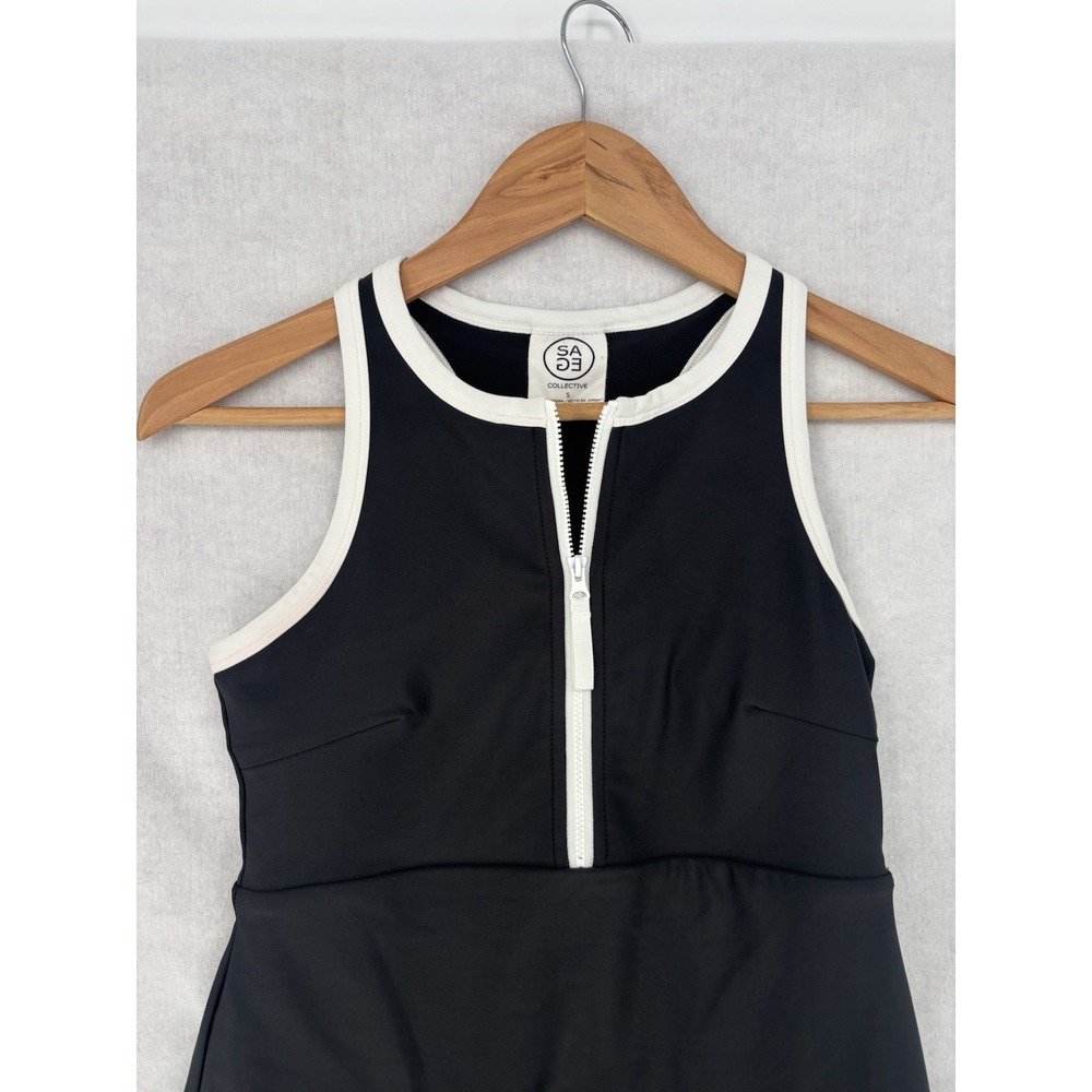 SAGE COLLECTIVE Activewear Dress Skort Black & White Front Zip Racerback Tennis